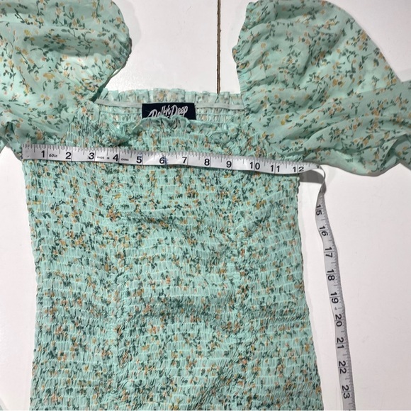 Roll’n Deep Clothing Company BlueishGreen Smocked  Ballon Sleeves Floral Dress L - Picture 13 of 13